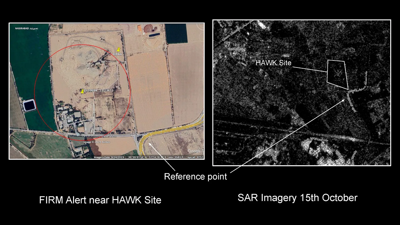 FIRMS alert compared with SAR imagery of the HAWK site